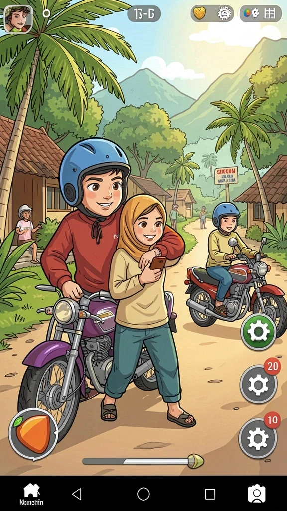 Tampilan layar pertama yang menakjubkan dengan karakter utama.